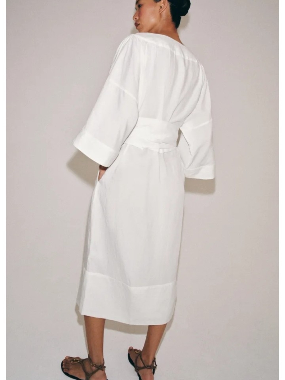 Zara Zw Colection Linen Blend Coastal Tunic Midi Dress with Long Tie Belt - Picture 9 of 16
